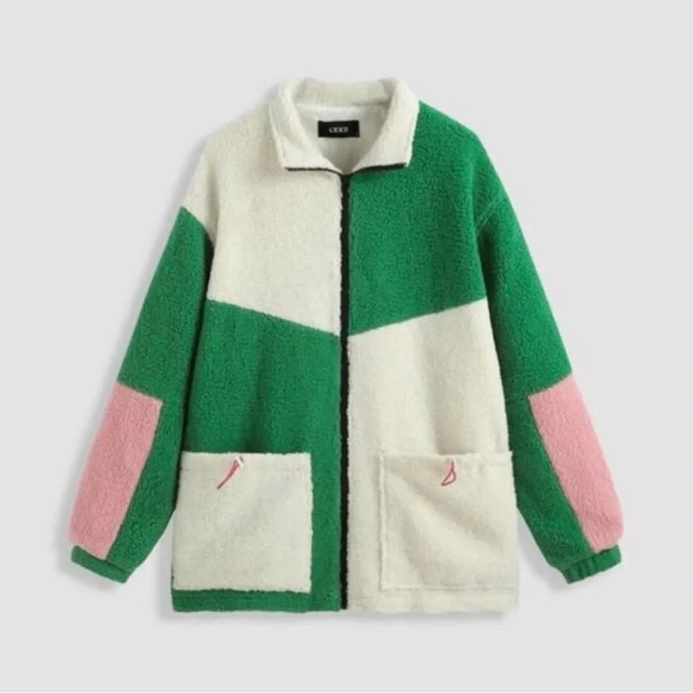 Cider Fleece Stand Collar Teddy ColorBlock Zip Front Jacket XS - Picture 4 of 8